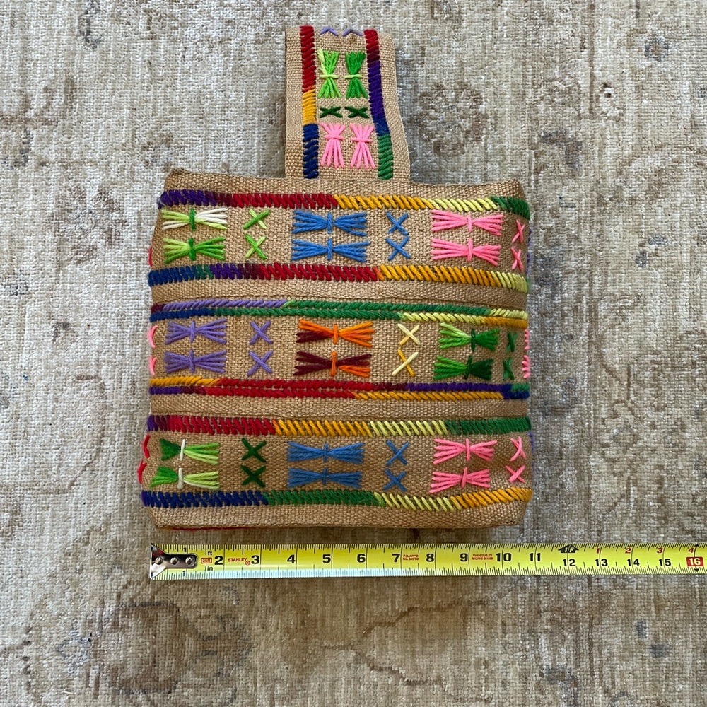 Vintage Colorful Burlap Bag. - Picture 8 of 14